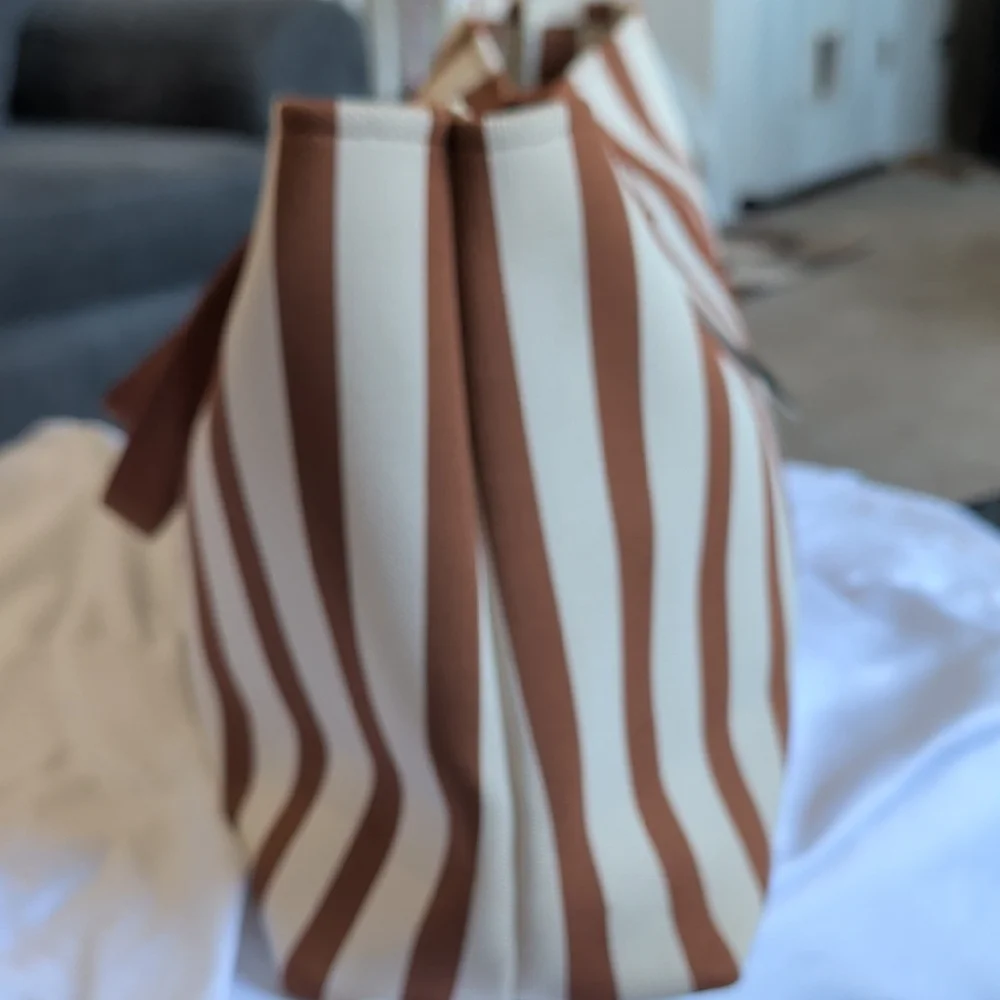 London Fog Brown and Cream Striped Tote